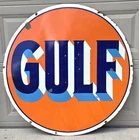 AUTHENTIC VNTG. 2-SIDED 42" PORCELEAN ENAMEL GULF GAS STATION SIGN NICE COND!