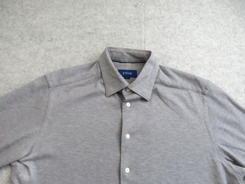 Eton, Eton Shirt Mens XL Gray Solid Long Sleeve Button Front Knit Cotton Casual