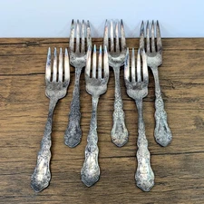 Antique - c. 1910s Set of 6 1865 WM. Rogers Silver Plated Forks, Monogram "F"