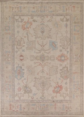 Vegetable Dye Ivory Handmade Area Rug 8x10 Oushak Turkish Room Size Wool Carpet
