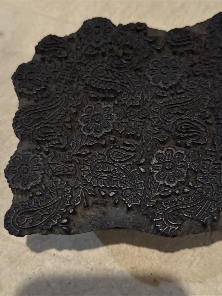 "Bloque de impresión de madera vintage de 1900 tallado a mano 6"" x 4""" Foto 3 de 4