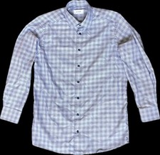 Eton Contemporary Shirt Mens Blue Houndstooth 40/15.75 Signature Twill