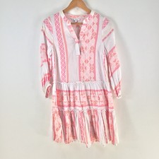 Target dress womens size 6 shift white pink geometric long sleeve VNeck 125389