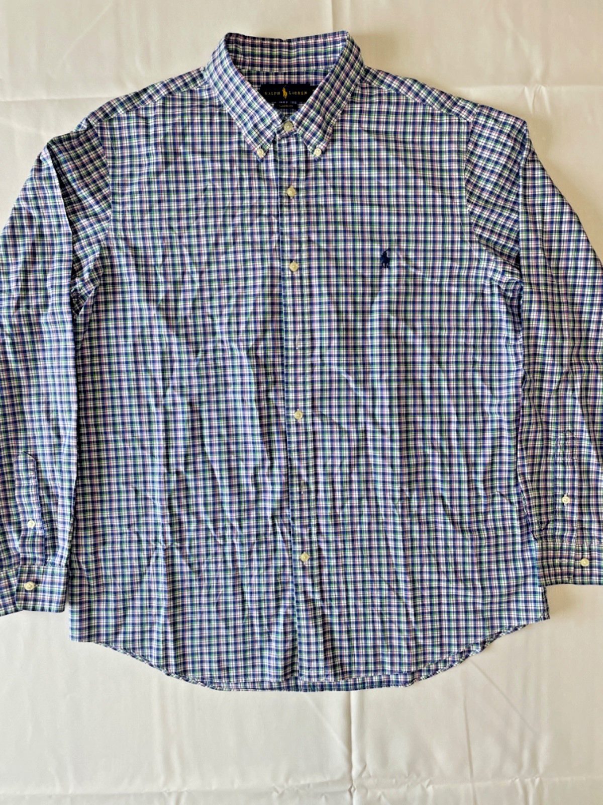 Ralph Lauren Mens Blue Green Plaid Button Down Long Sleeve Classic Fit - Size XL