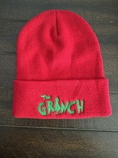 Grinch Christmas Winter Beanie Hat Red With Grinch Embroidery New