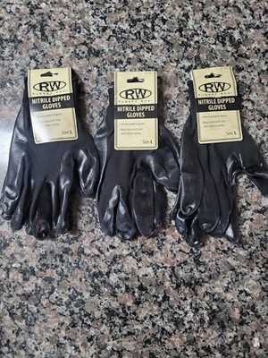 Lot of 3 NWT Rugged wear nitrile dipped gloves general purpose black nylon LARGE