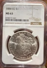 1884-CC Morgan NGC MS-63 Bright White Silver Dollar Coin Carson City Mint