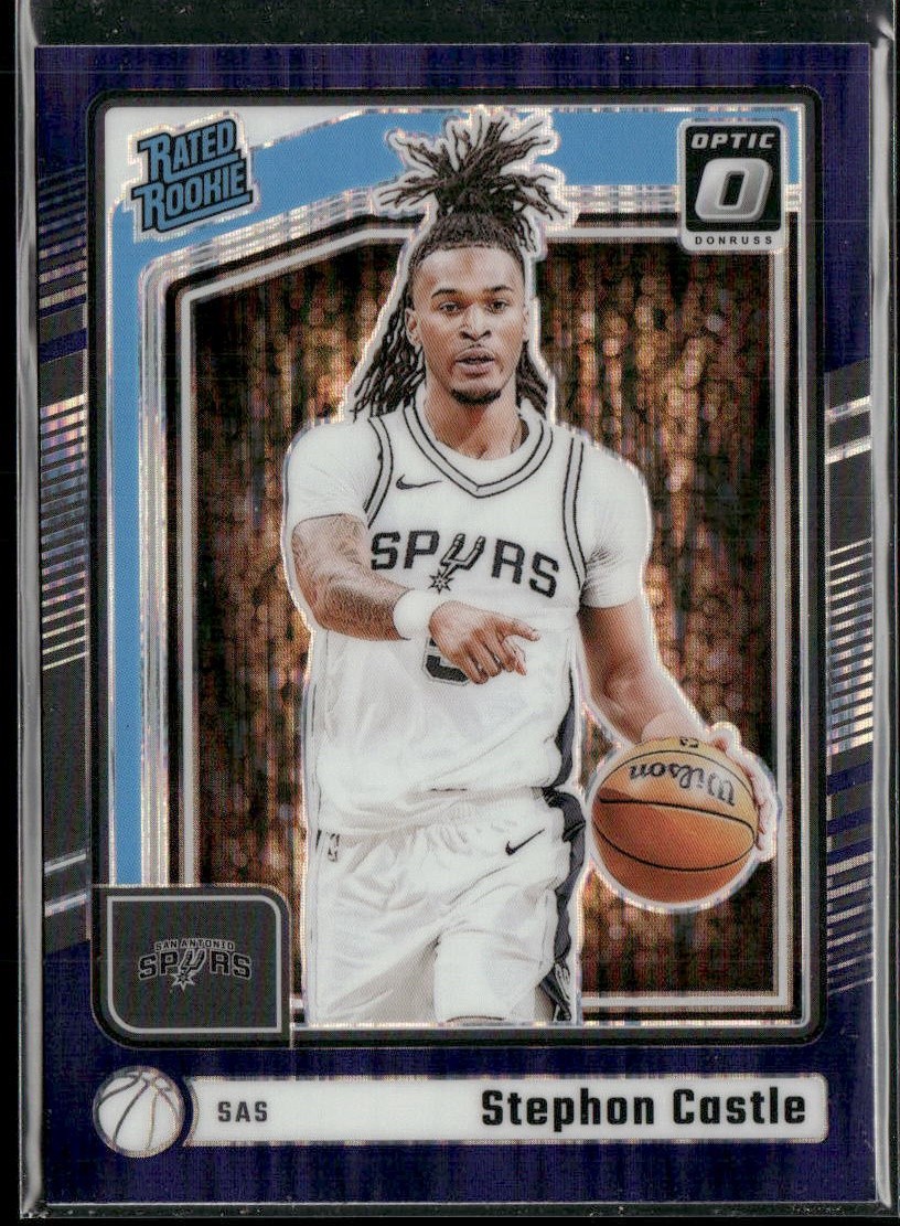 Stephon Castle Rated Rookie RC 2024-25 Donruss Optic #254 Purple Shimmer Spurs