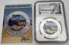 2021 COOK ISLANDS UTAH ROCKY MOUNTAIN ELK NGC MS70 US  STATE ANIMALS 1 OZ SILVER