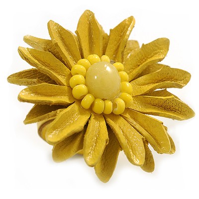 Gelber Gänseblümchen Blumenring aus Leder - 40 mm D - verstellbar