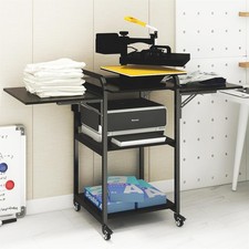 PUNCIA 3-Tier Movable Heat Press Table Foldable Stand with Workbench Black