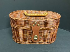 Wicker Basket - Storage - Fabric Lined - Hinged Lid - Handle - Latch 10x5.5x5"