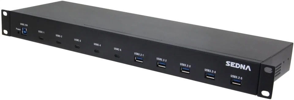 SEDNA - 19 Inch 1U Rack Mount 10 Port USB 3.2 Gen 2 Hub (10Gbps) (5A+5C ports) - Image 2 of 4