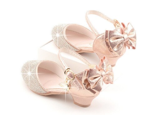 Festliche Kinder Mädchen Schuhe Absatz Glitzer Hochzeit Party Prinzessin Schuhe - Bild 8 von 25