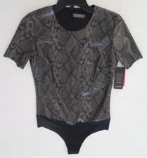 Commando BDS018 SN40 Women's Sz M Gray Snake Print Faux Leather Bodysuit $108+ 