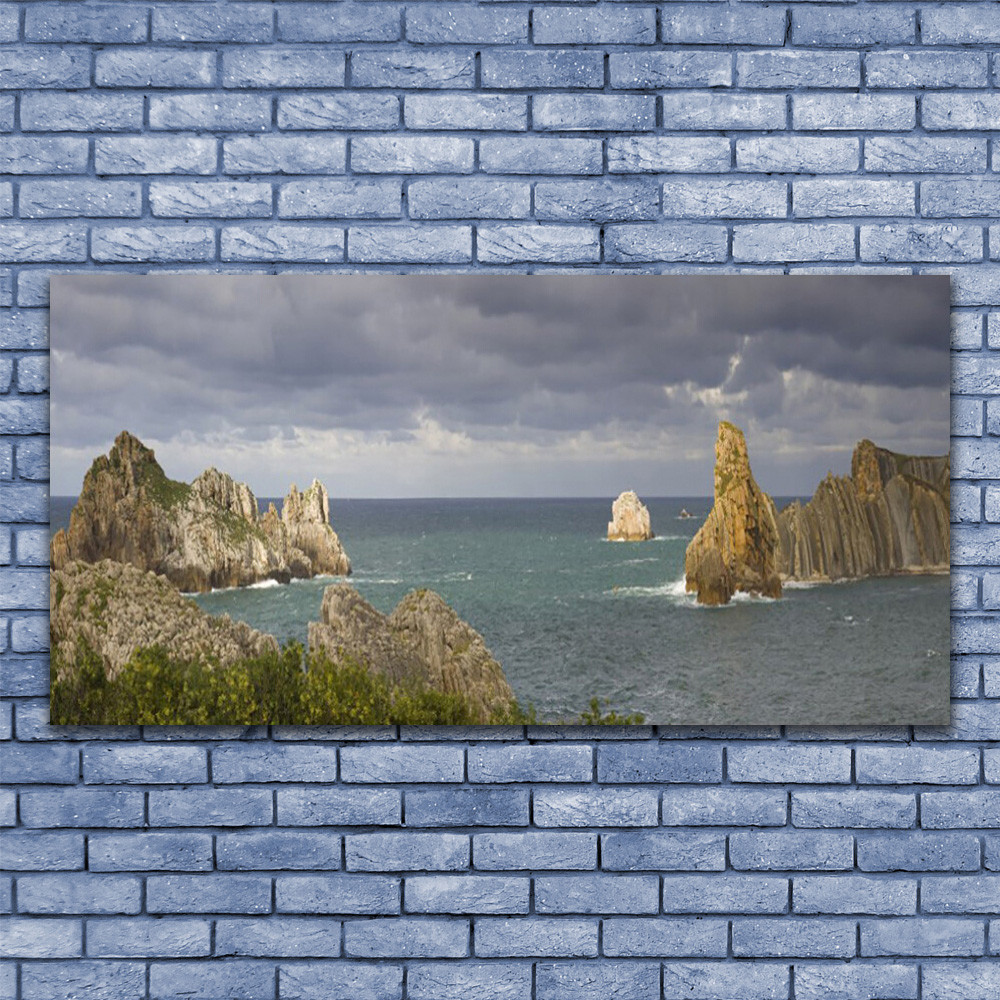 Tableau en plexiglas 140x70 cm grand format paysage marin mer et rochers côtiers