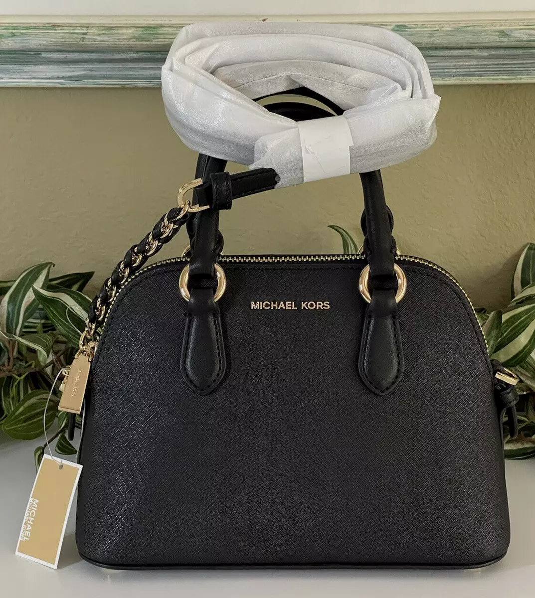 MICHAEL KORS VERONICA XS EXTRA SMALL DOME CHAIN CROSSBODY BAG BLACK LEATHER  GOLD