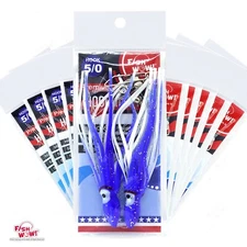 10pks Fishing 4.75" Twin Hoochies Rig Squid skirt Rockfish soft lure Blue White