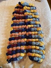 Handmade Warm Soft Comfy Crochet Pom Pom Kid Scarf Multicolor Blue-Yellow-Maroon