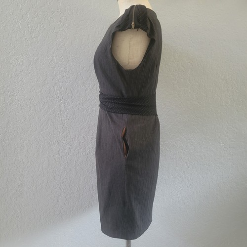 Yoana Baraschi Sheath Shift Dress Size 2 Pinstripes Straight Black Gray Buckle - Picture 7 of 11
