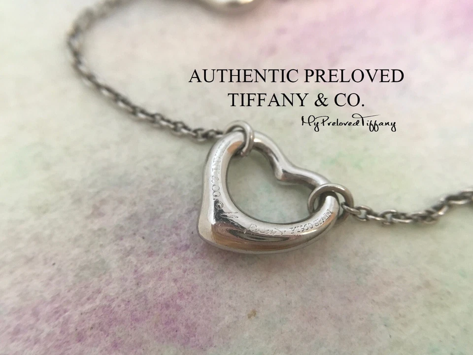 Authentic Tiffany & Co. Elsa Peretti 11mm 5 Open Heart Platinum Bracelet 7.5” - Image 2 of 4