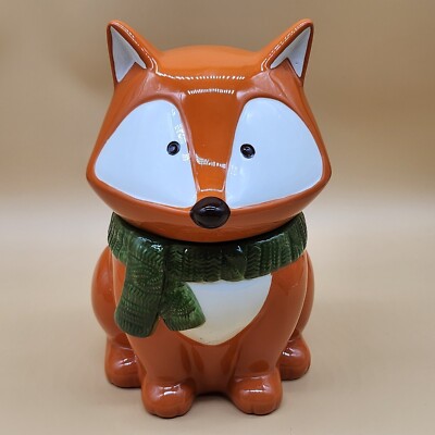 Cheryl's Ceramic Green Scarf Orange Sitting Fox Cookie Jar