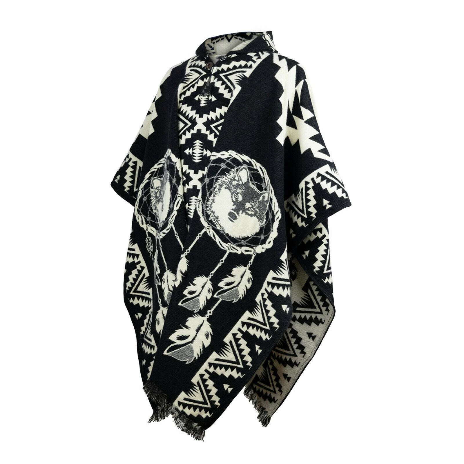 Alpaca wool Mens Unisex Hooded Poncho Wolf all seasons boho hippie Halloween
Opens in a new window o