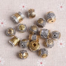 5pcs Round Cylinder Nepalese Buddhist Tibetan Silver/Gold Loose Metal Beads