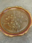 Vtg Jeanette Carnival Glass Platter Herringbone Iris Marigold Scalloped Plate