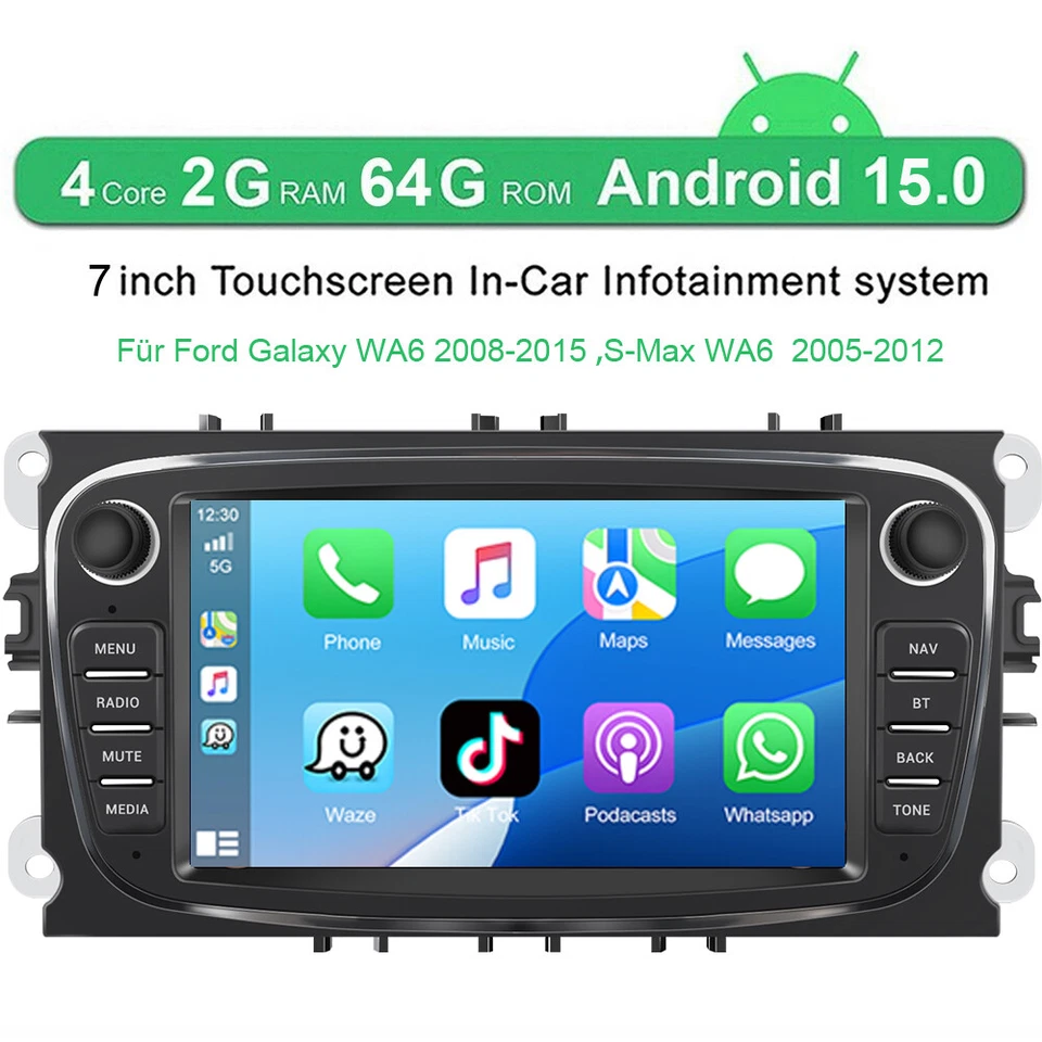 7" Autoradio Für Ford S-Max WA6 2005-2012 Android 15 GPS Navi BT Carplay 2+64GB - Bild 2 von 4