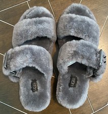 UGG Fuzz Yeah Grey Slipper size US 6 1104662 Sandal Fluffy Fuzzy