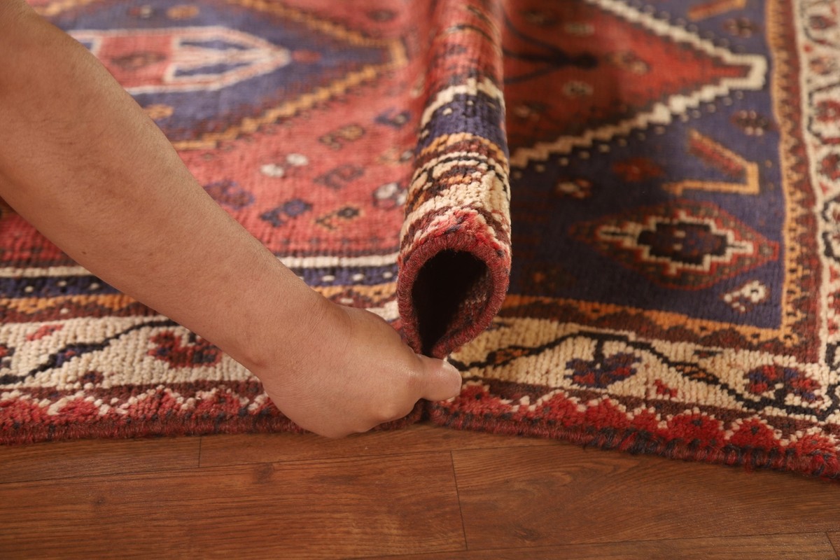 Vintage Rug 4x5 ft.Geomentric Qashqai Oriental Handmade Low