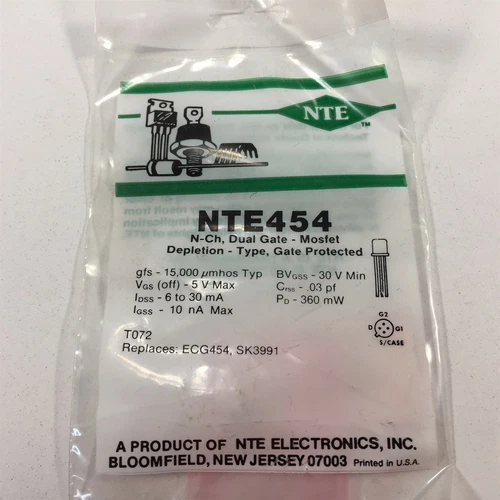 (1) NTE454 MOSFET N−Ch Dual Gate TV UHF/RF Amp Gate Protected TO72 Type Package