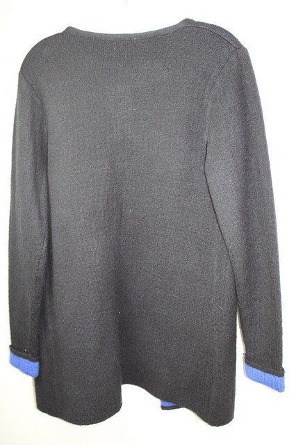 MW SIONI STUDIO BLACK BLUE OPEN FRONT LONG CARDIGAN SWEATER W/ POCKETS SIZE S* | eBay