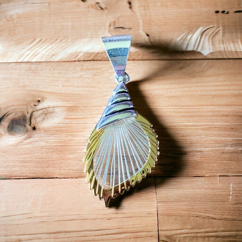 Metal Conch Shell Pendant Wire Details Silver and Gold Tones Beach Theme