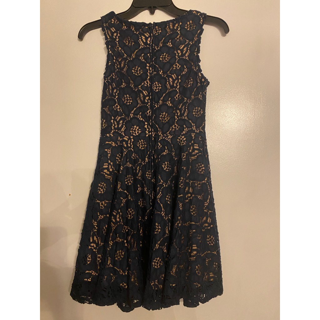Jodi Kristopher Womens Lace Dress Blue Knee Length Floral Lined 3