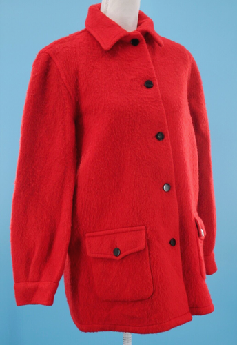 VTG Women's 50s 60s Red Wool Hudson's Bay Blanket Coat Sz S/M 1950s 1960s - Picture 2 of 14