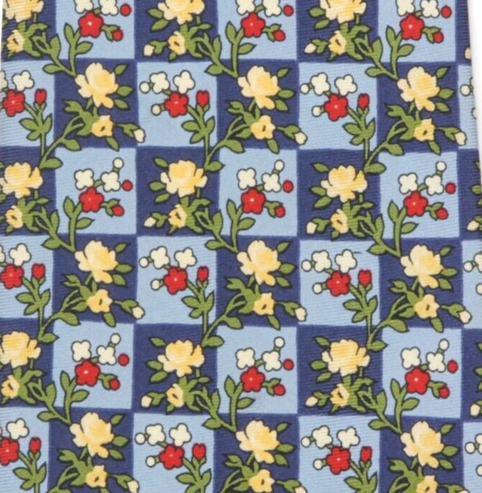 Corbata de cuello de seda vintage para hombre Burberrys azul floral amarillo rojo rosa a cuadros Foto 2 de 4