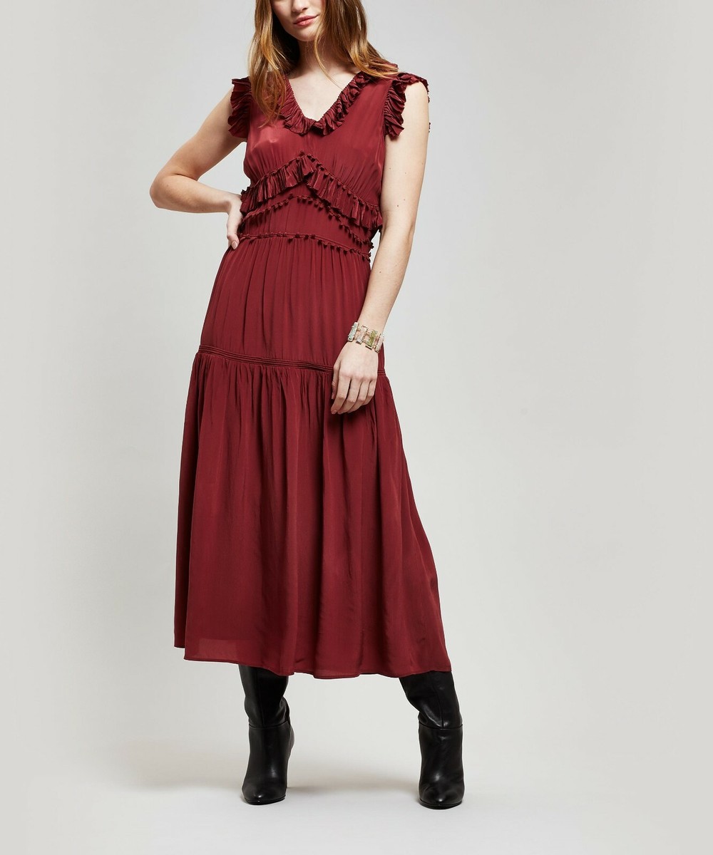 princess polly baby blue dress Burgundy Puff Sleeve Midi Dress L main image 1