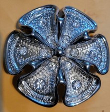 Crystal Silvertone Flower Belt Buckle