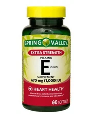 Spring Valley Extra Strength Vitamin E Softgels 670mg Antioxidant 60 Count