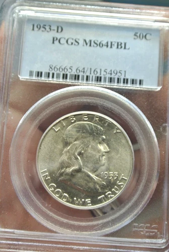 1953 D BU 50C Silver Franklin Half Dollar NGC MS 64 FBL