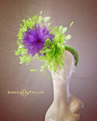 Aimee Fuller Hats Fascinator Apple Green Purple Kentucky Derby Hat Royal Ascot