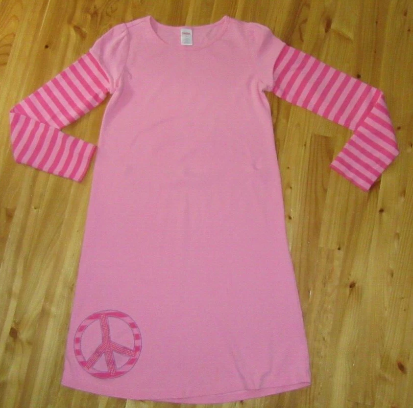 Vestido Camiseta Gymboree Meninas Rosa 12 L/S PullOver Peace Gola Redonda Ótimo Estado - Imagem 2 de 3