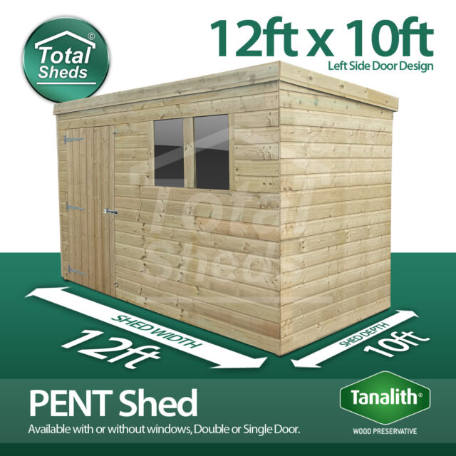 12x10 Pressure Treated Tanalised Pent Shed Quality Tongue and Groove 12FT x 10FT