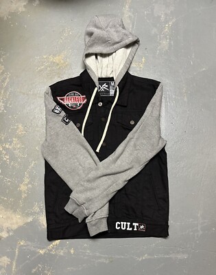 Rare Young Reckless Hooded Denim Sweatshirt M