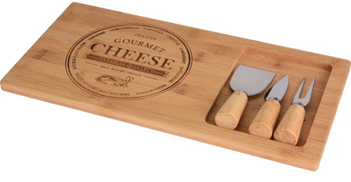 Käsebrett 38x18,5cm aus Bambus mit Edelstahl Besteck und Bambus-Griffen Brett