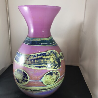 VAL SAINT LAMBERT Beautiful Art Glass Vase 12 x 8    10 LBS And Signed By Maker