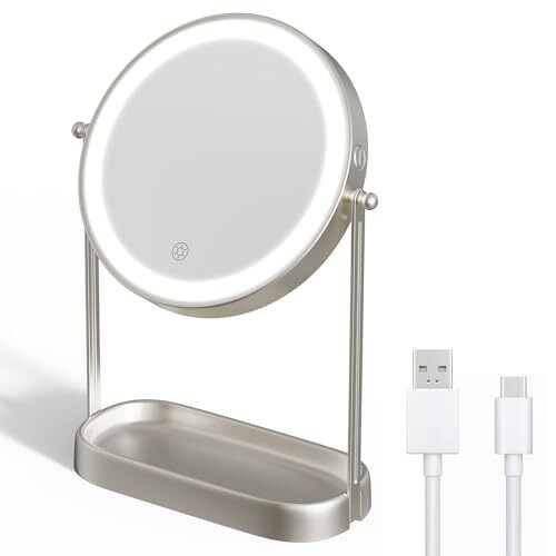 LED Makeup Mirror with Storage Tray 3 Lighting Modes Rechargeable Nickel Finish