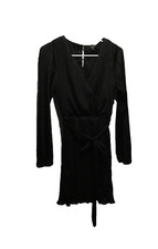 Lulus Sz S Black pullover dress ruffle button closure gather waist with belt